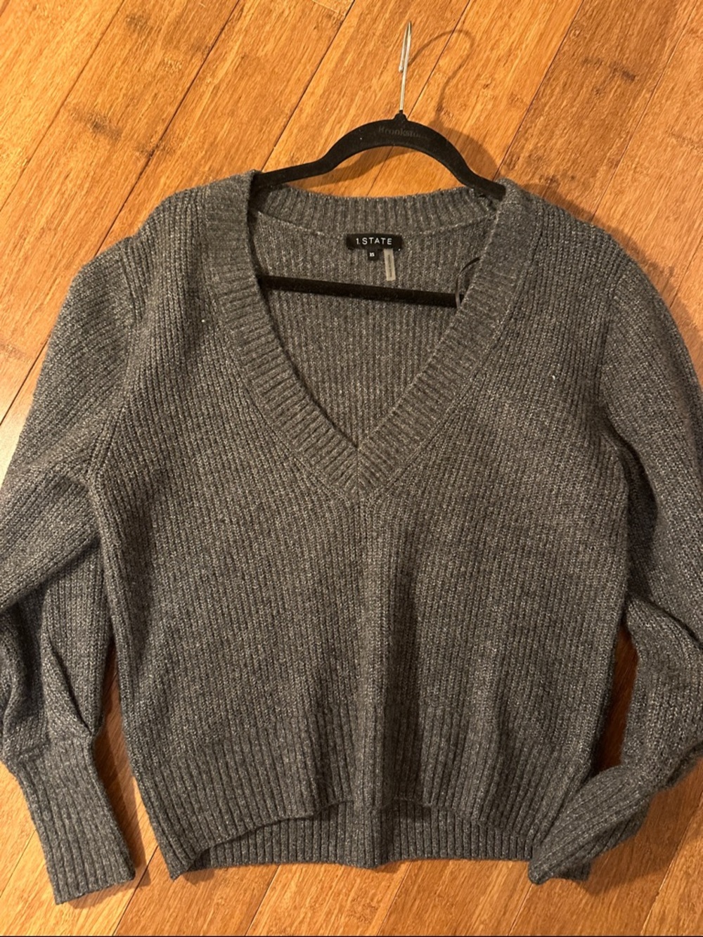 1. State Charcoal Ribbed V-Neck Sweater